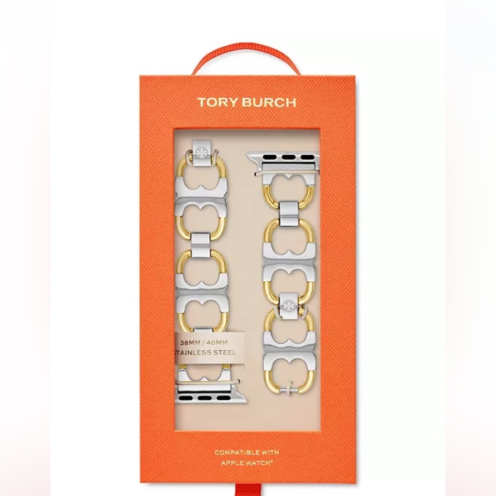Tory Burch Two Tone Stainless Double T Link 38mm 40mm Apple Watch Strap TBS0014